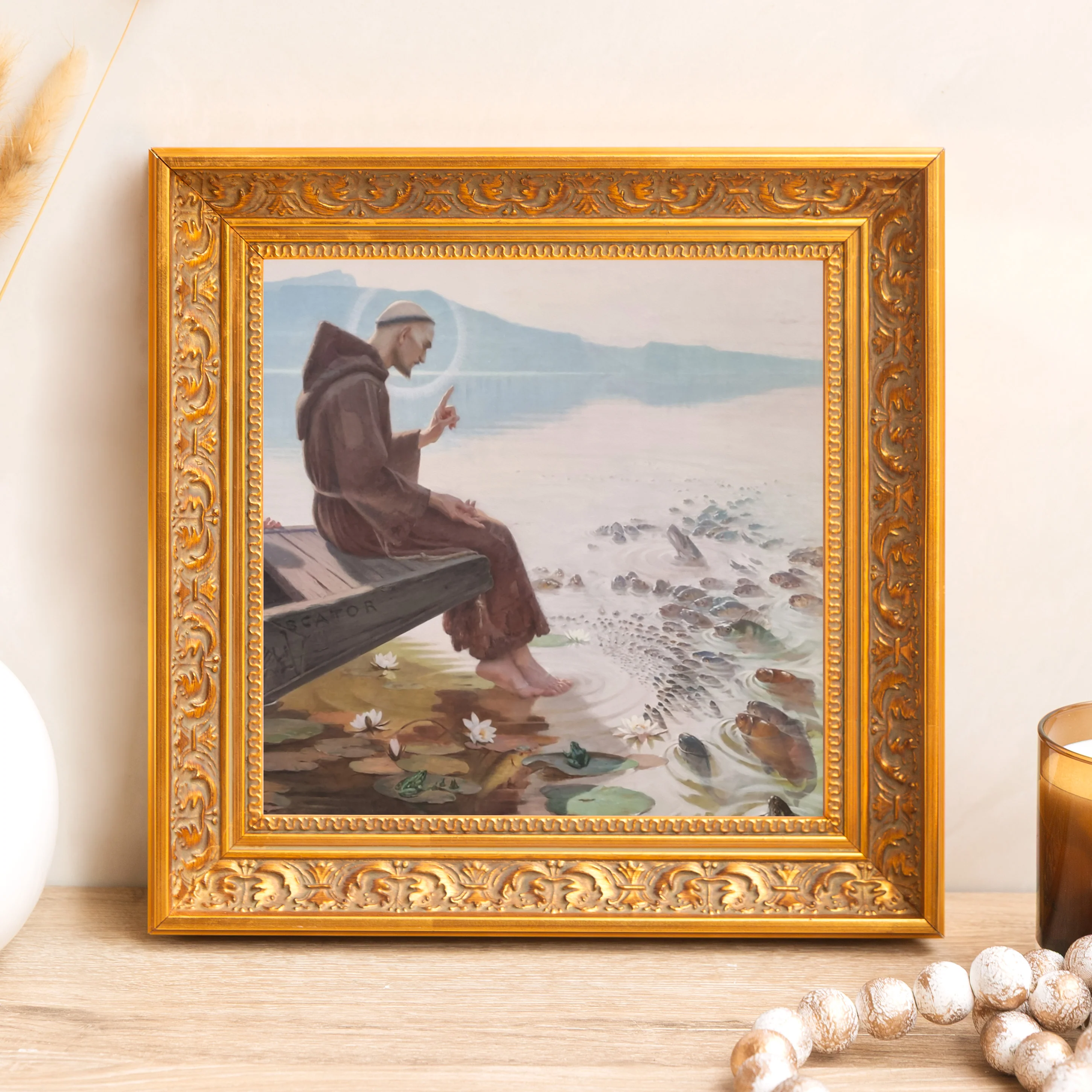 St. Anthony Preaching to the Fish Framed Canvas - Sacred Mini Collection - Image 2