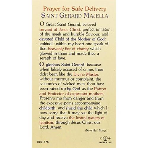 St. Gerard - Prayer for Safe Delivery - Prayer Card - Image 2