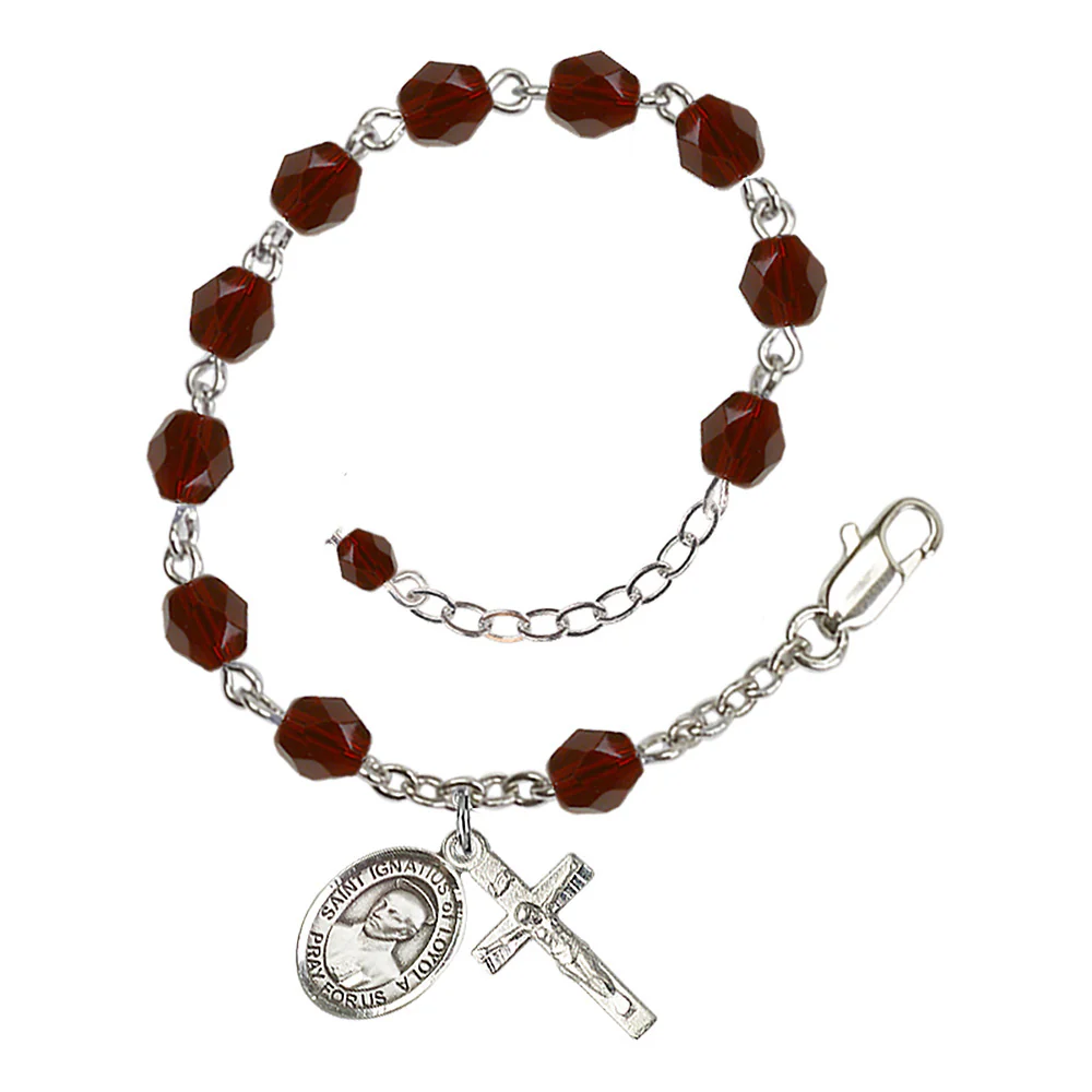 St. Ignatius of Loyola Crystal Birthstone Rosary Bracelet - Multiple Birthstones