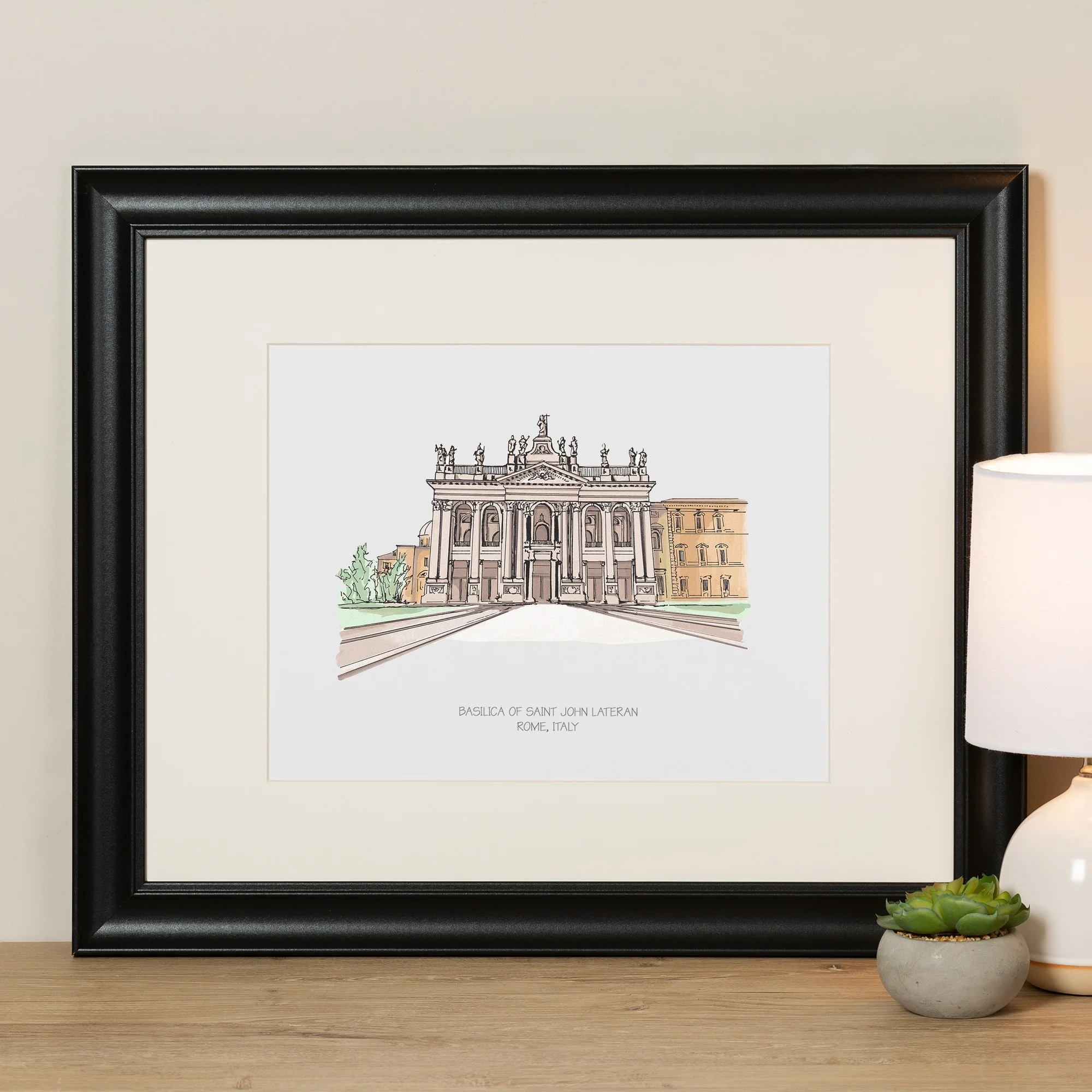 St. John Lateran Ink & Watercolor Large Framed Prints - Image 2