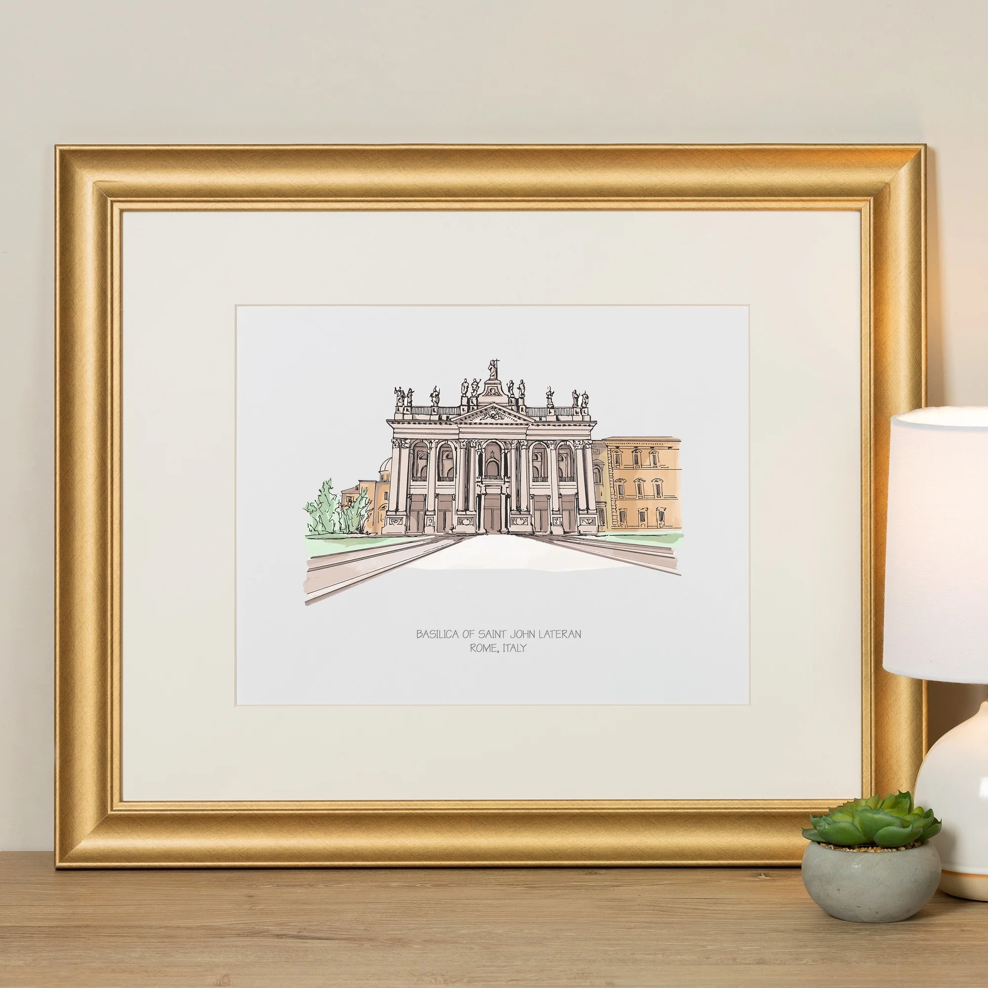 St. John Lateran Ink & Watercolor Large Framed Prints - Image 3