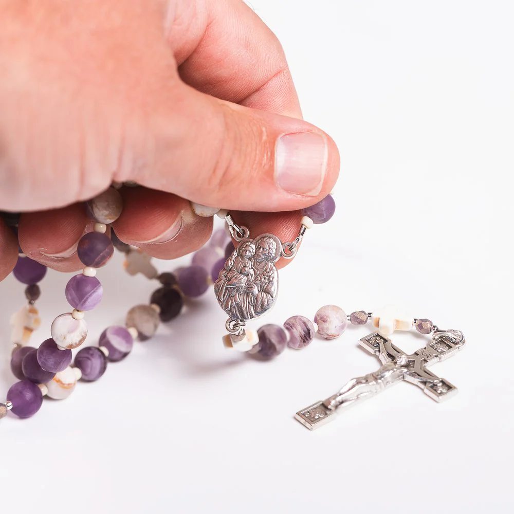 St Joseph Head of the Holy Family Natural Amethyst Rosary - Image 3