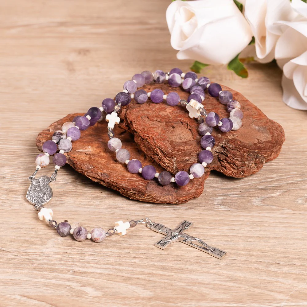 St Joseph Head of the Holy Family Natural Amethyst Rosary - Image 4