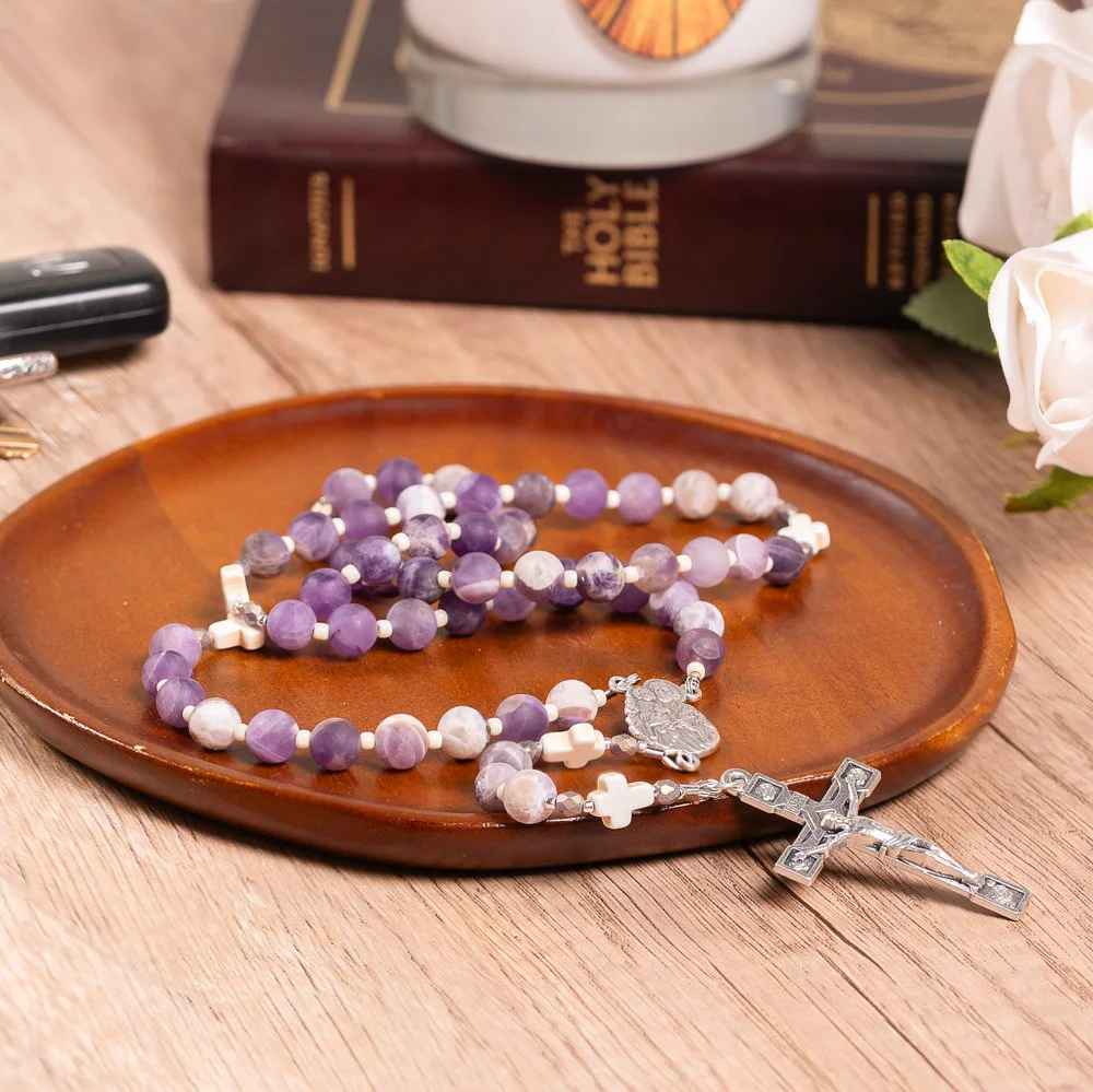 St Joseph Head of the Holy Family Natural Amethyst Rosary - Image 5
