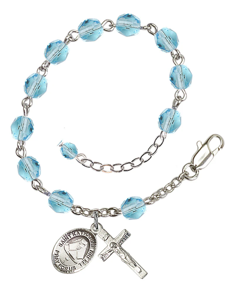 St. Katharine Drexel Aqua Blue March Rosary Bracelet 6mm
