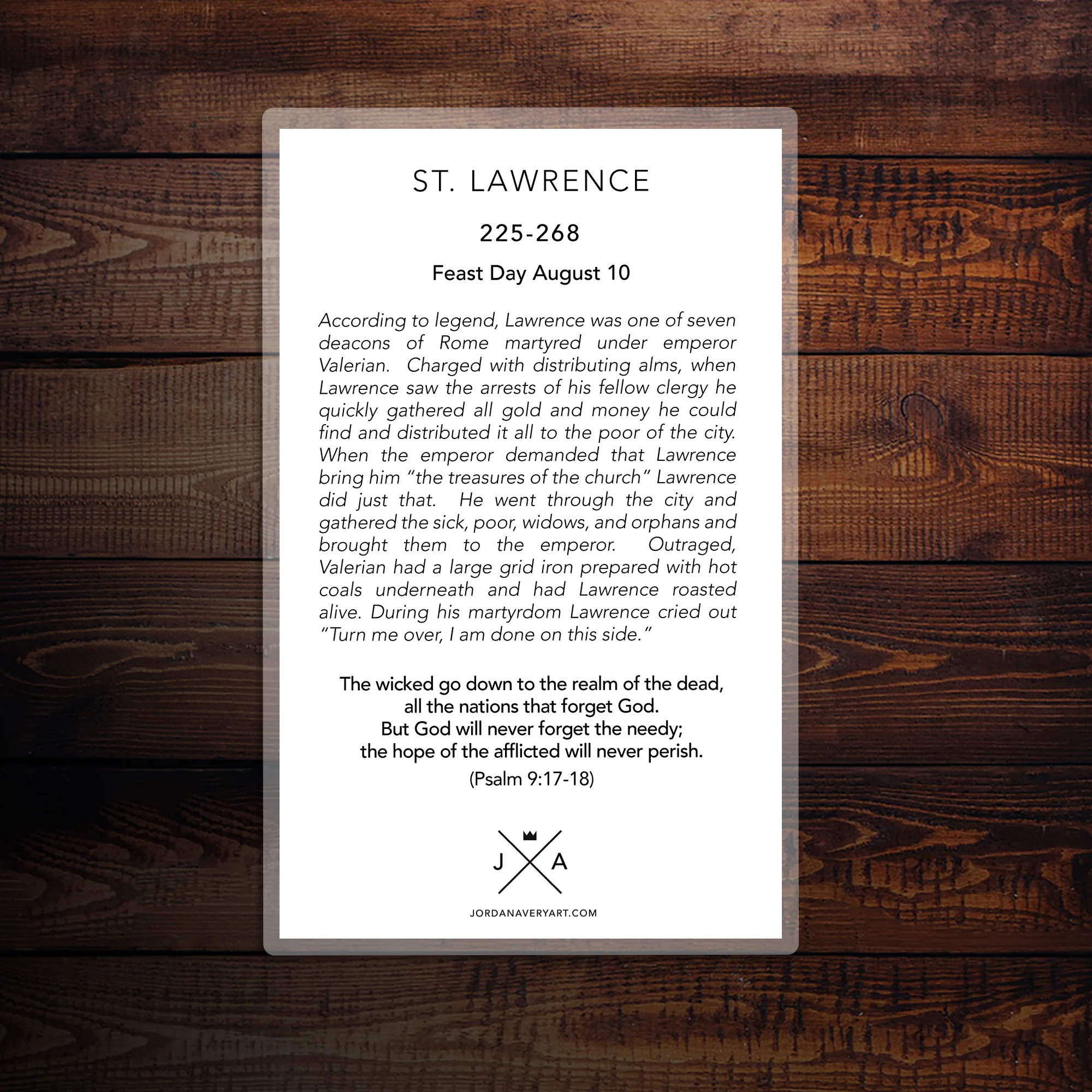 St. Lawrence Patron of Deacons Large Prayer Card - Image 3