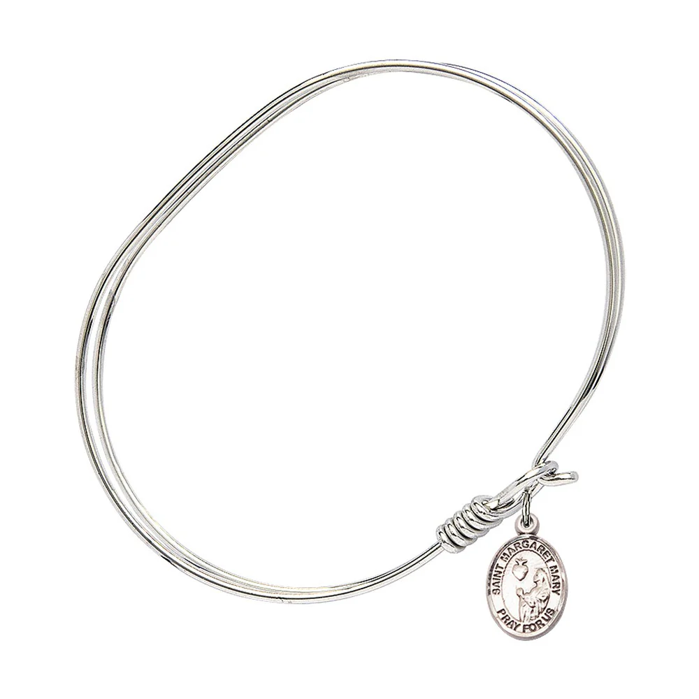 St. Margaret Mary Alacoque Medal Charm Bangle Bracelet, Bliss, Rhodium Plated - Image 2