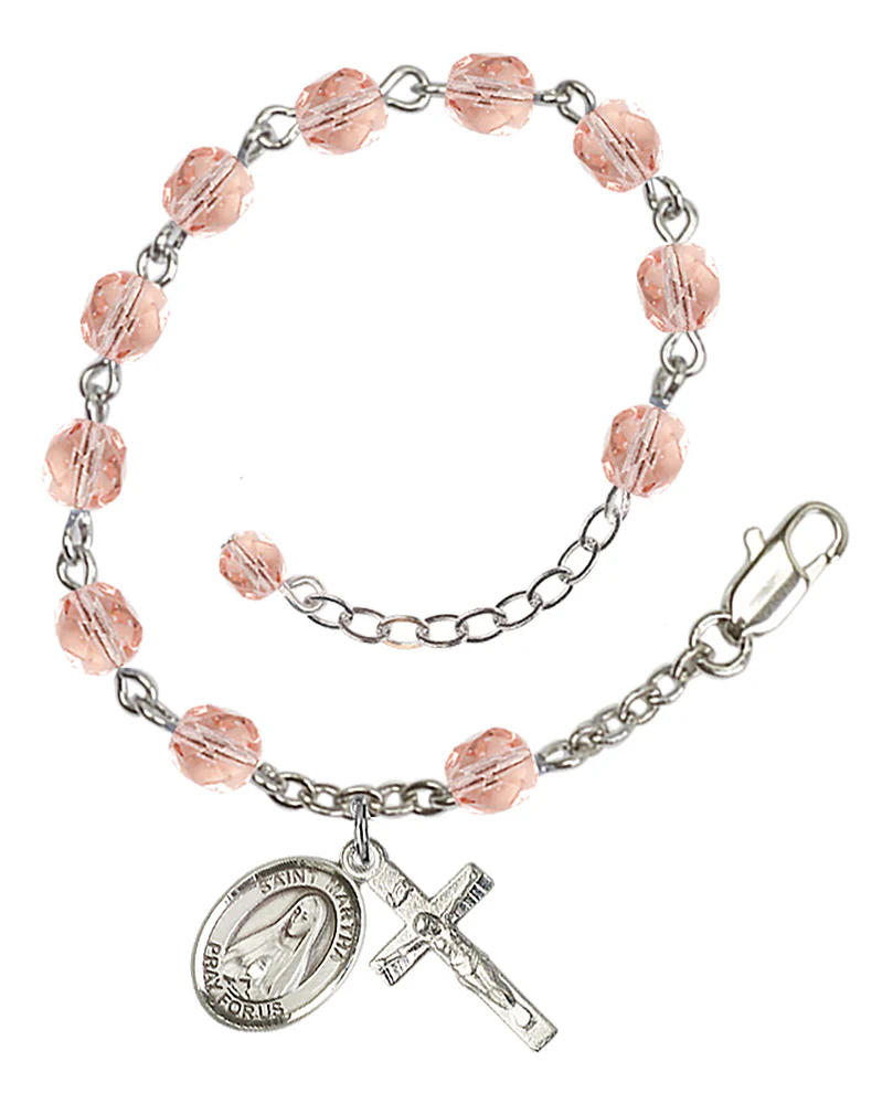 St. Martha Pink October Rosary Bracelet 6mm