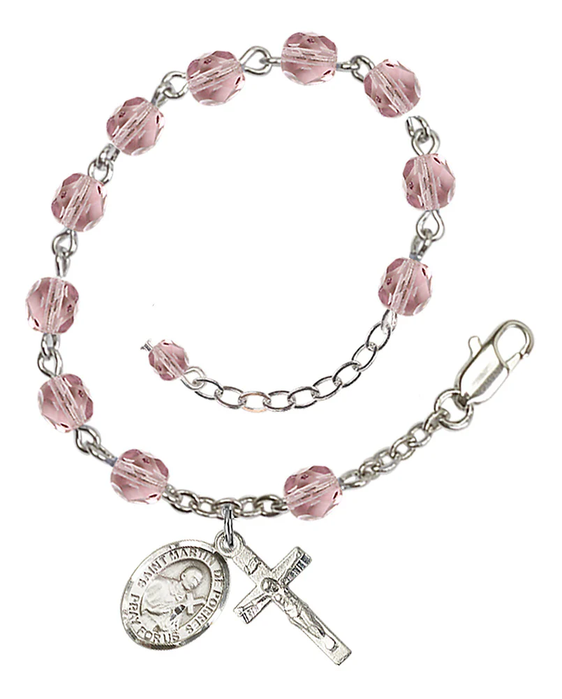 St. Martin De Porres 6mm light purple June Rosary Bracelet