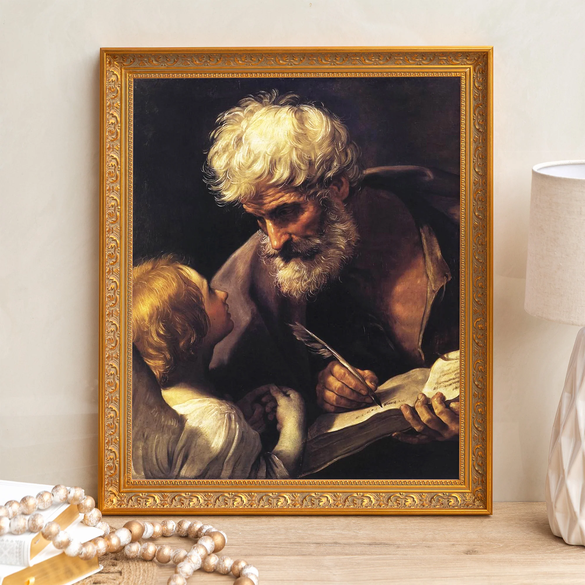 St. Matthew & the Angel Framed Canvas - Sacred Signature Collection