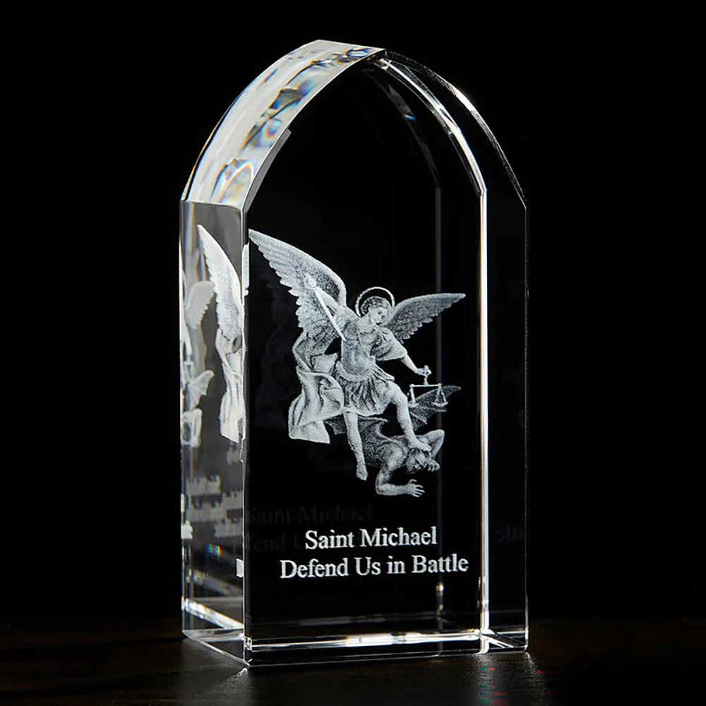 St. Michael Etched Glass Standing Plaque - 3.25" - Image 3