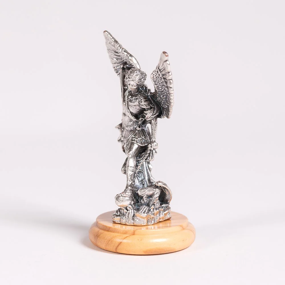 St. Michael Figurine on Olivewood Base - 2.64" - Image 2