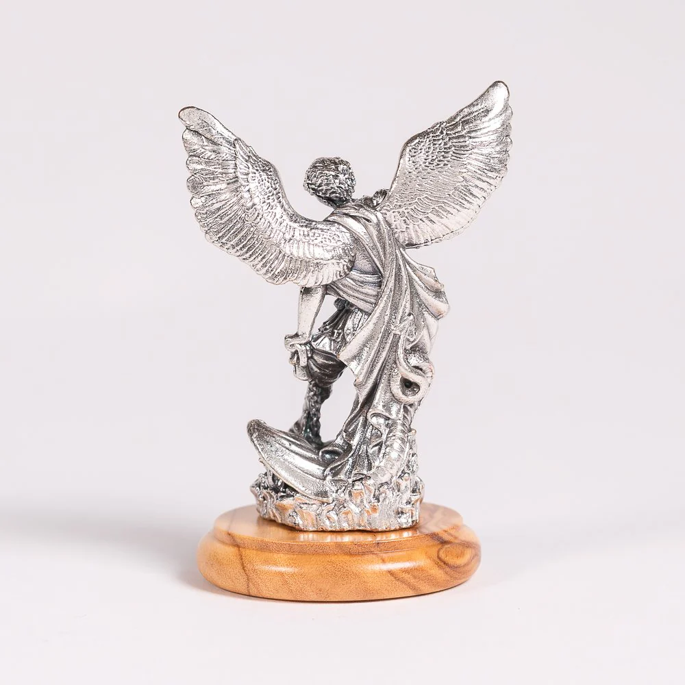 St. Michael Figurine on Olivewood Base - 2.64" - Image 4