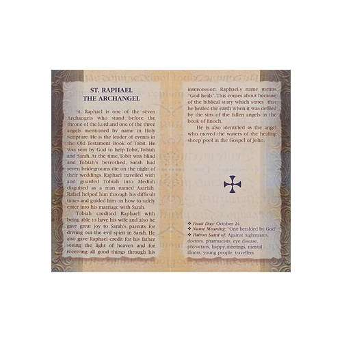 St. Raphael (Archangel) - Mini Lives of the Saints Folded Prayer Card - Image 2
