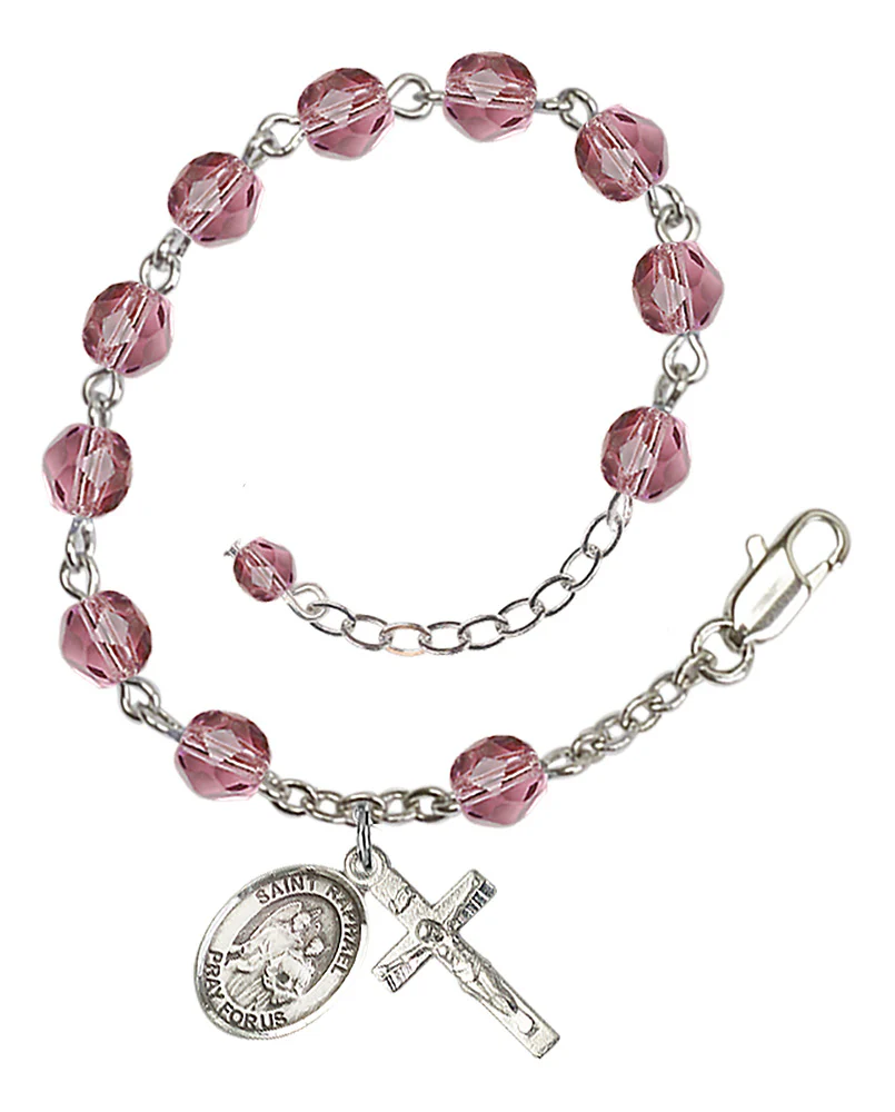 St. Raphael The Archangel Purple February Rosary Bracelet 6mm