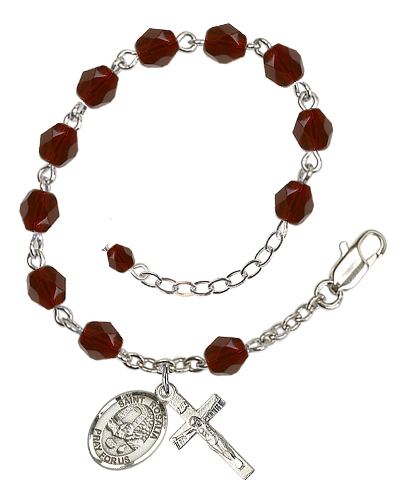 St. Rosalia Red January Rosary Bracelet 6mm