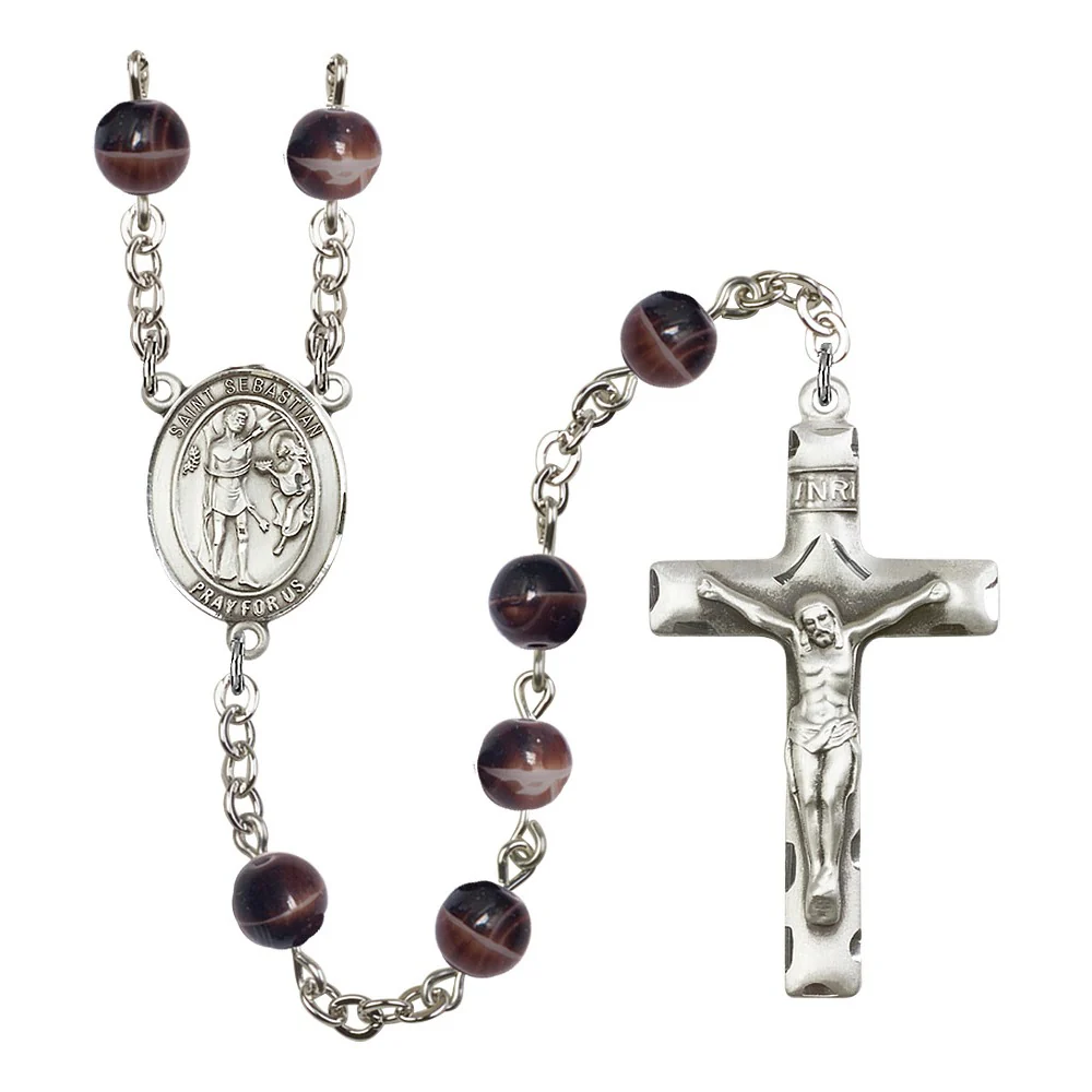 St. Sebastian 7mm Brown Rosary