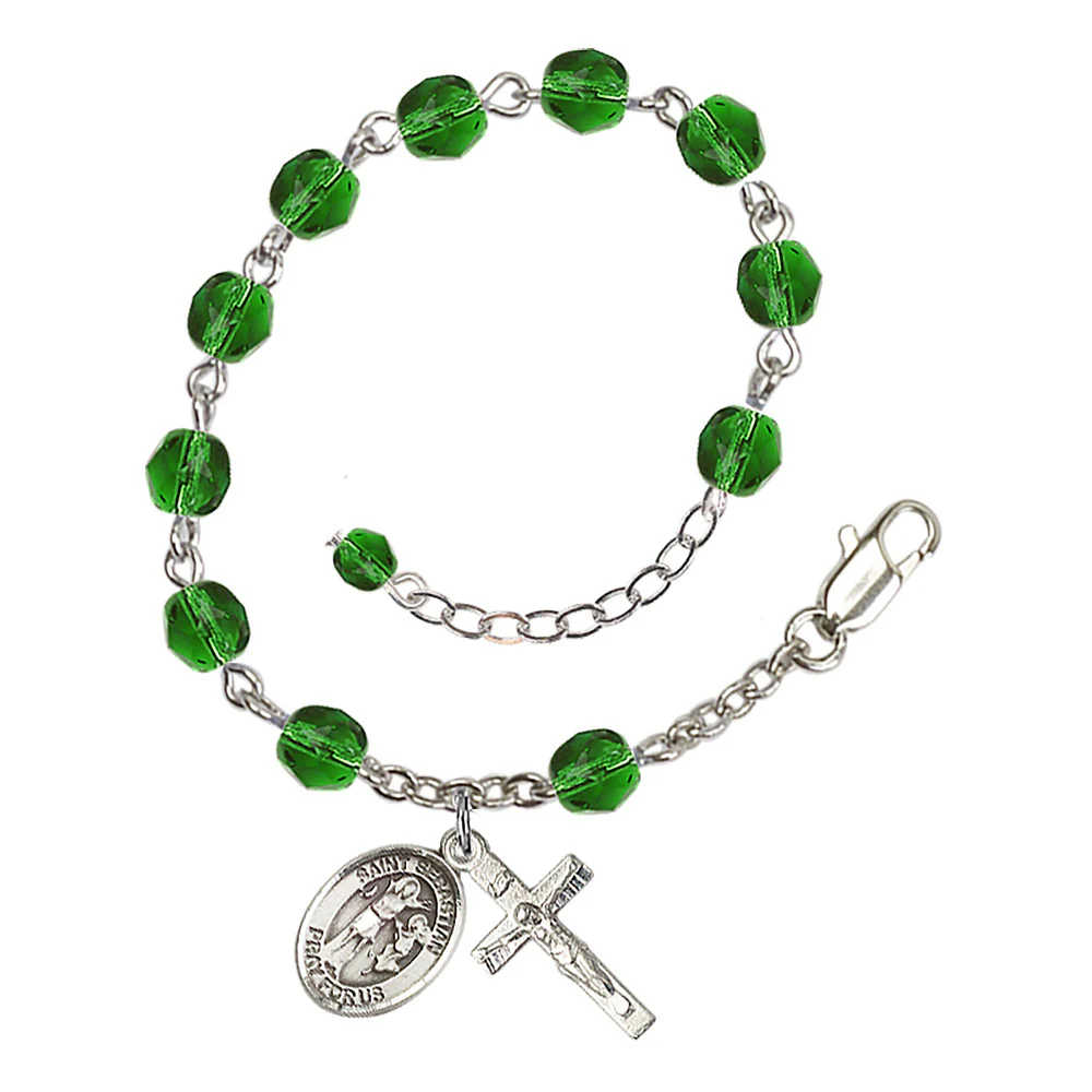 St. Sebastian Crystal Birthstone Rosary Bracelet - Multiple Birthstones - Image 5