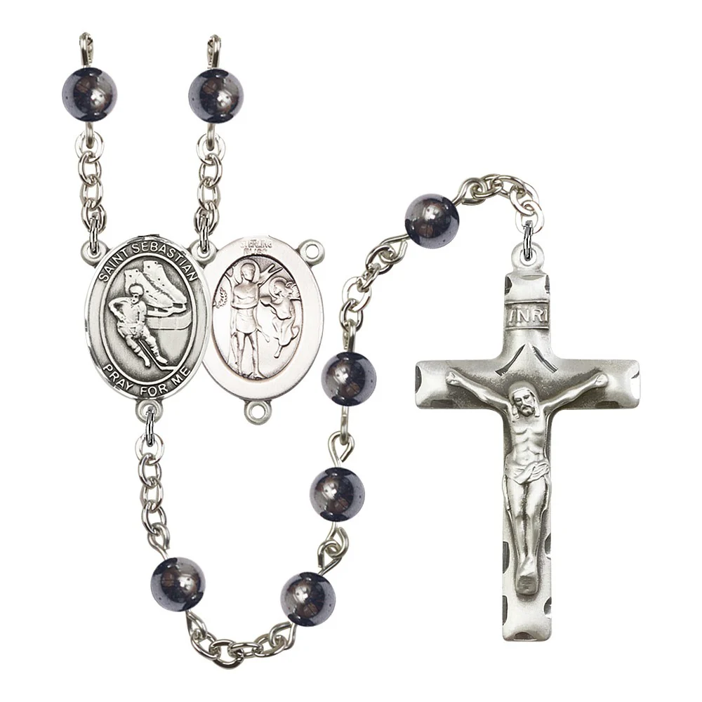St. Sebastian / Hockey 6mm Hematite Rosary
