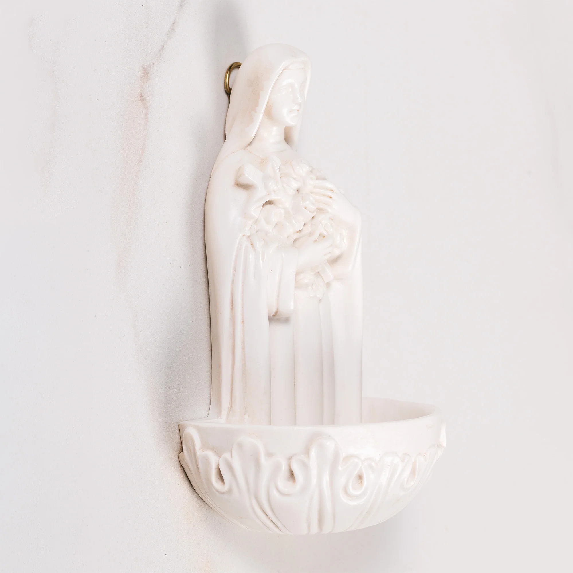 St. Therese Antique White Holy Water Font - 6.3" - Image 2