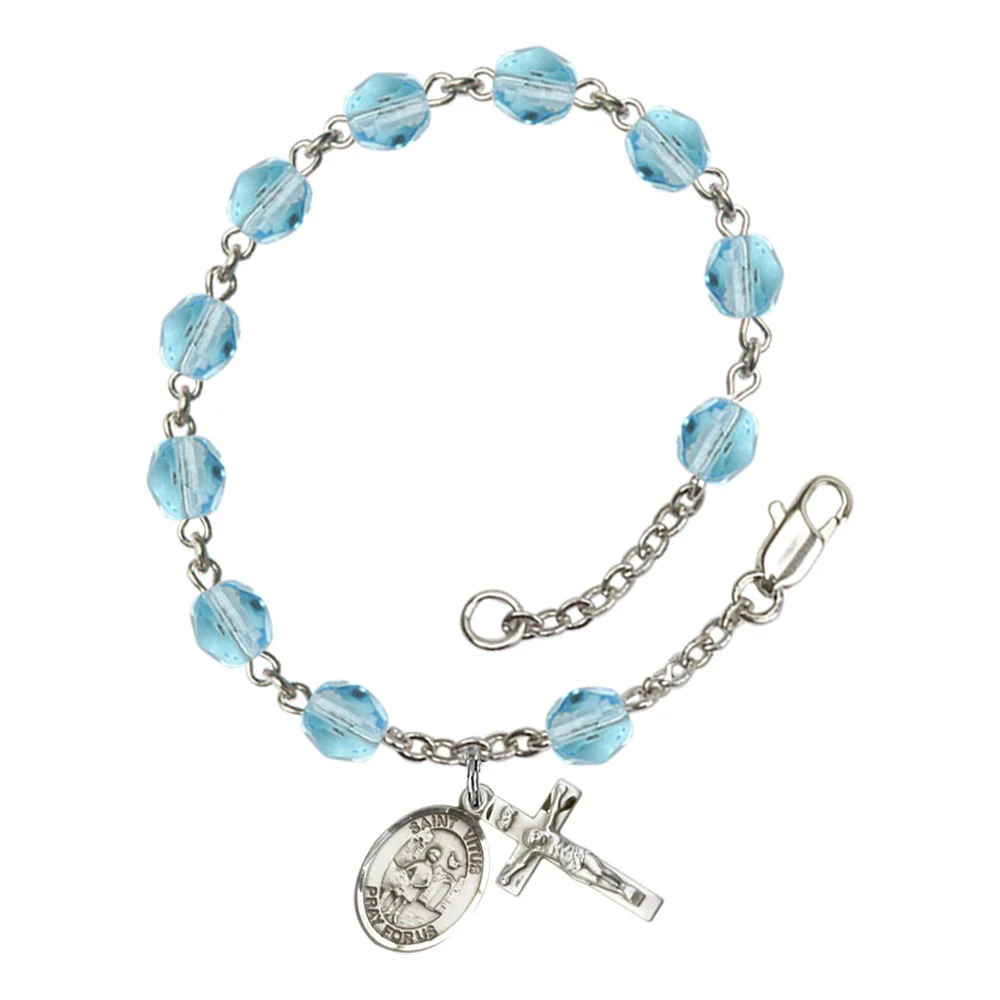 St. Vitus Aqua Blue March Rosary Bracelet 6mm