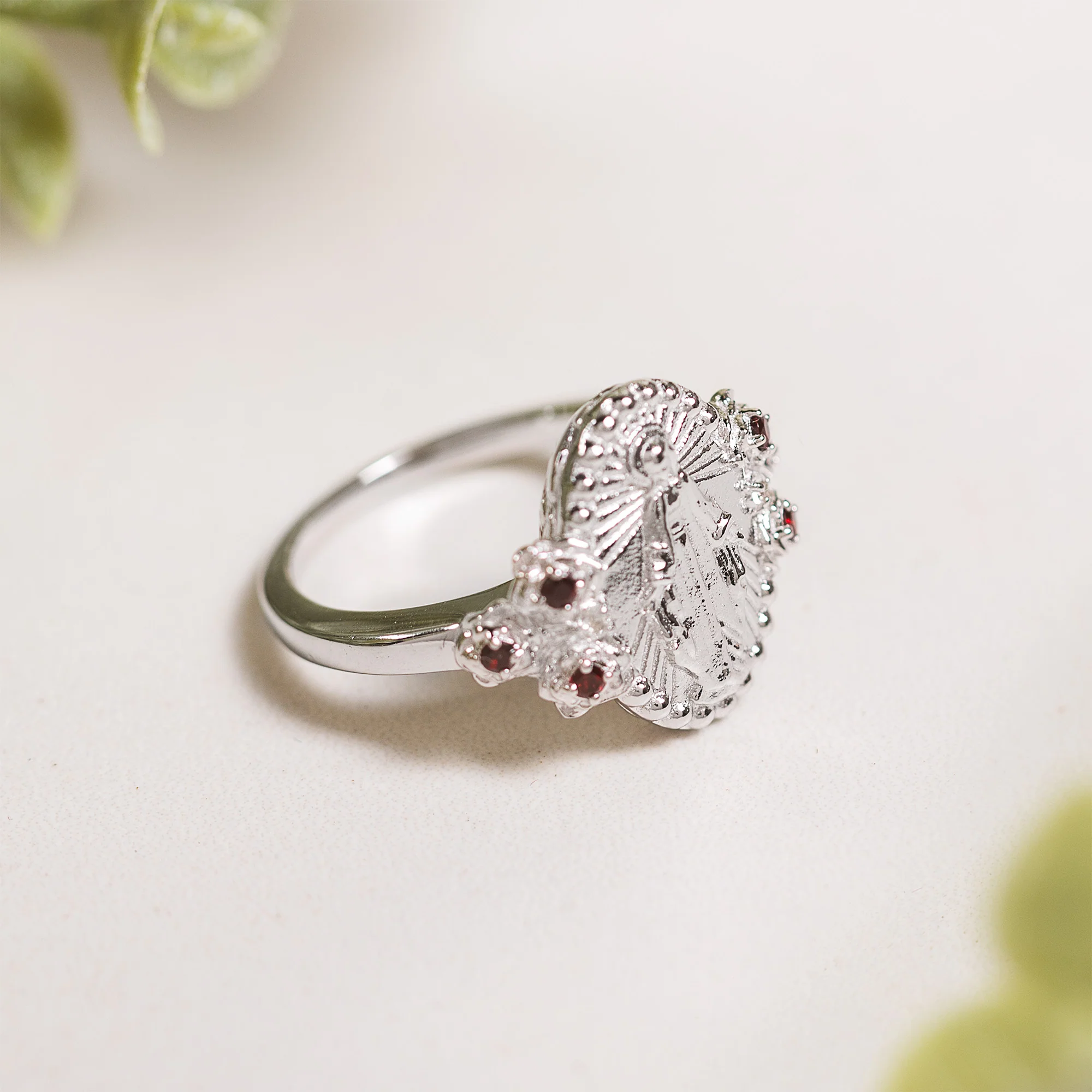 Sterling Miraculous Medal & Rose Accent Ring - Multiple Sizes - Image 2