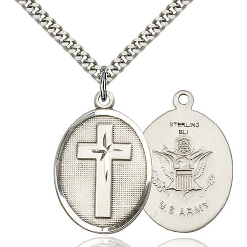 Sterling Silver Cross / Army Pendant 1 1/8 X 3/4"