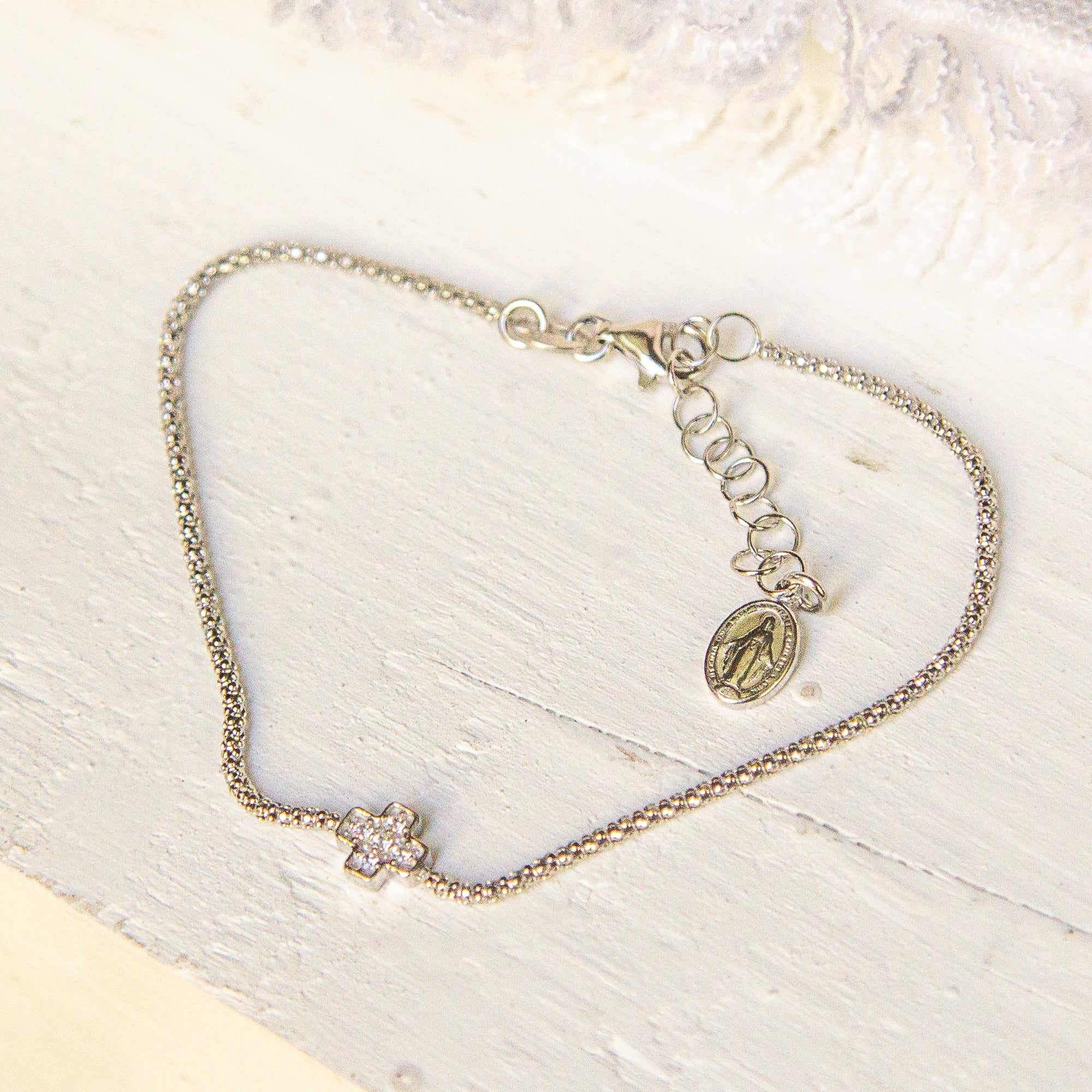 Sterling Silver Crystal Cross Bracelet - Image 2