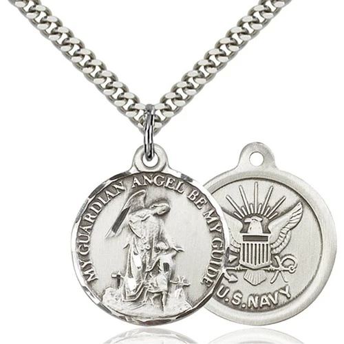 Sterling Silver Guardain Angel / Navy Pendant