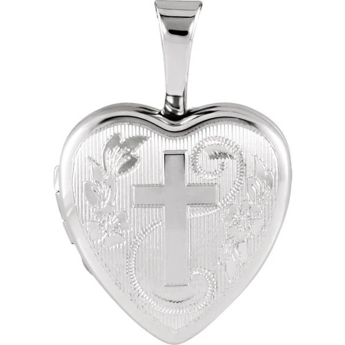 Sterling Silver Heart Locket with Cross - 2701820
