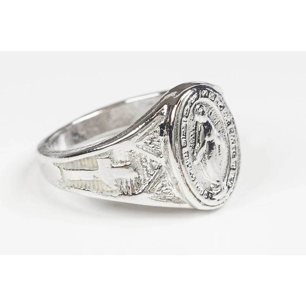 Sterling Silver Men's Miraculous Medal Signet Ring
