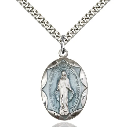 Sterling Silver Miraculous Blue Epoxy Pendant