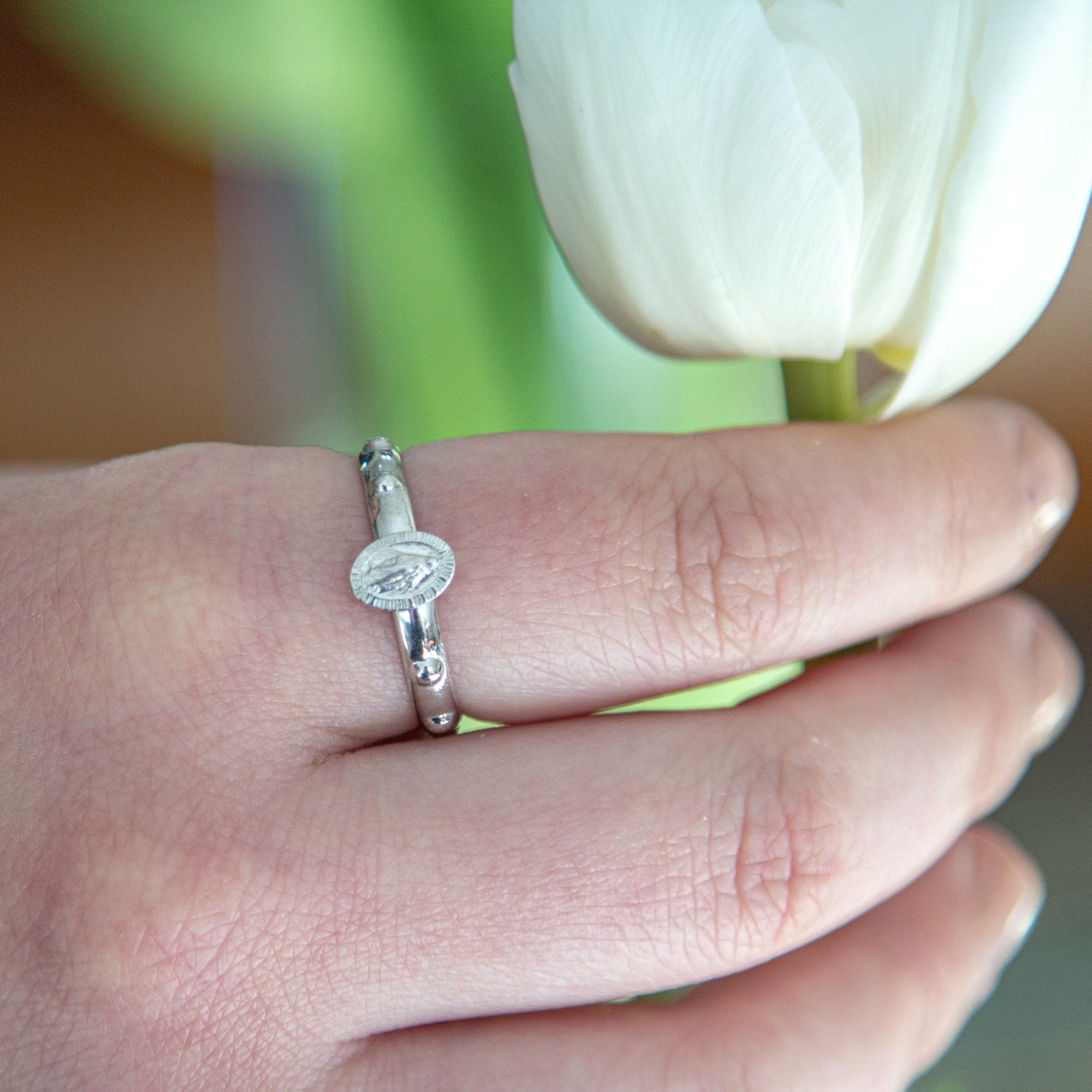 Sterling Silver Miraculous Medal Rosary Ring - Image 3