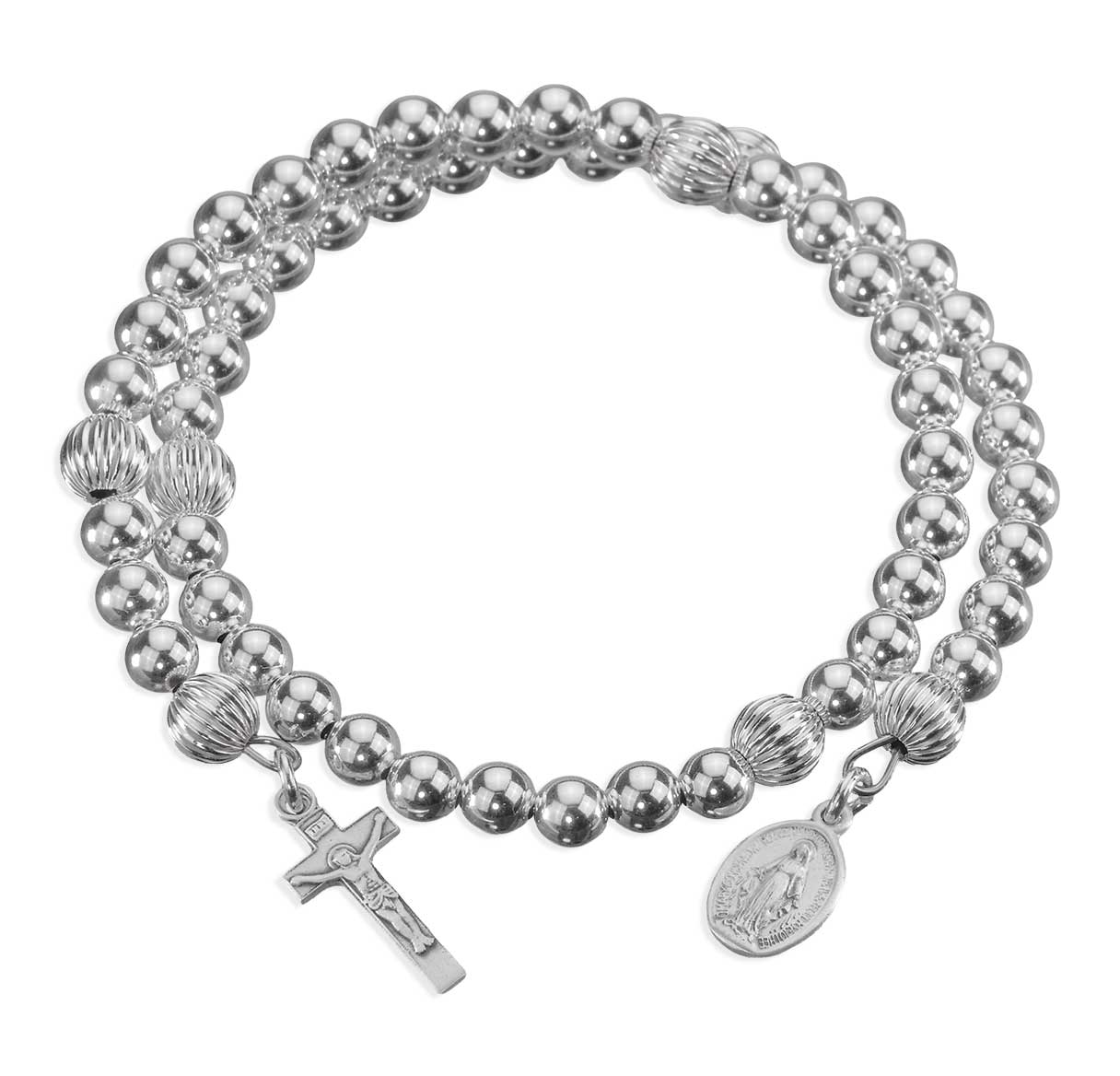 Sterling Silver Miraculous Medal Rosary Wrap Bracelet