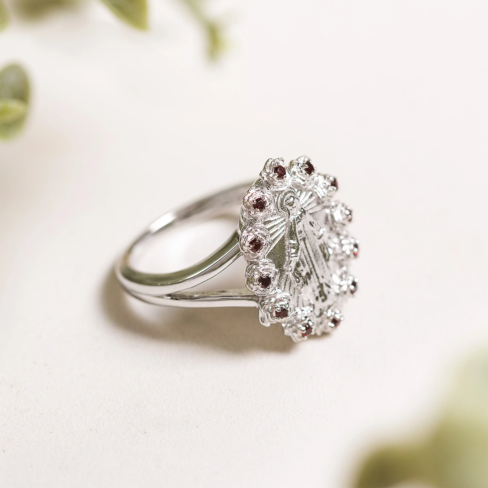 Sterling Silver Miraculous Medal & Rose Halo Ring - Multiple Sizes - Image 3