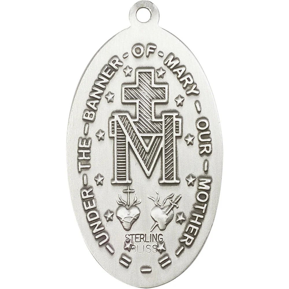 Sterling Silver Miraculous Pendant 1 3/8 X 3/4" - Image 2
