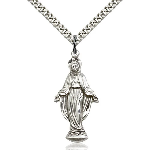 Sterling Silver Miraculous Pendant 1 3/8 X 5/8"