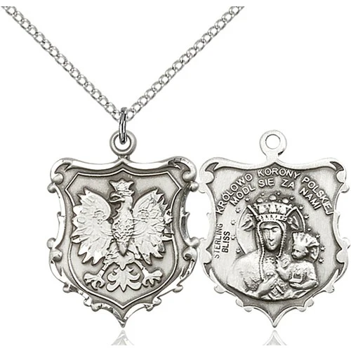 Sterling Silver Our Lady of Czestochowa Pendant 1 X 3/4"