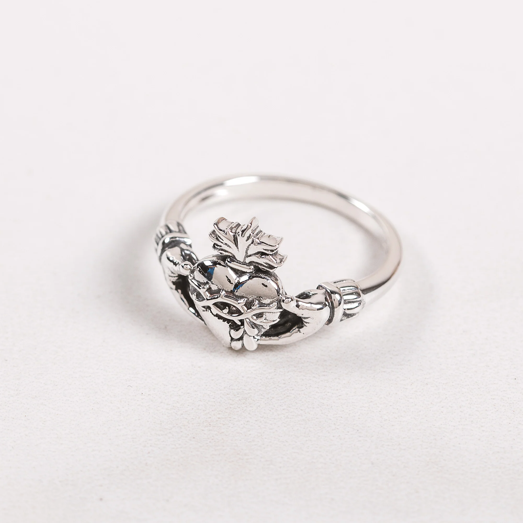 Sterling Silver Sacred Heart Claddagh Ring - Image 3