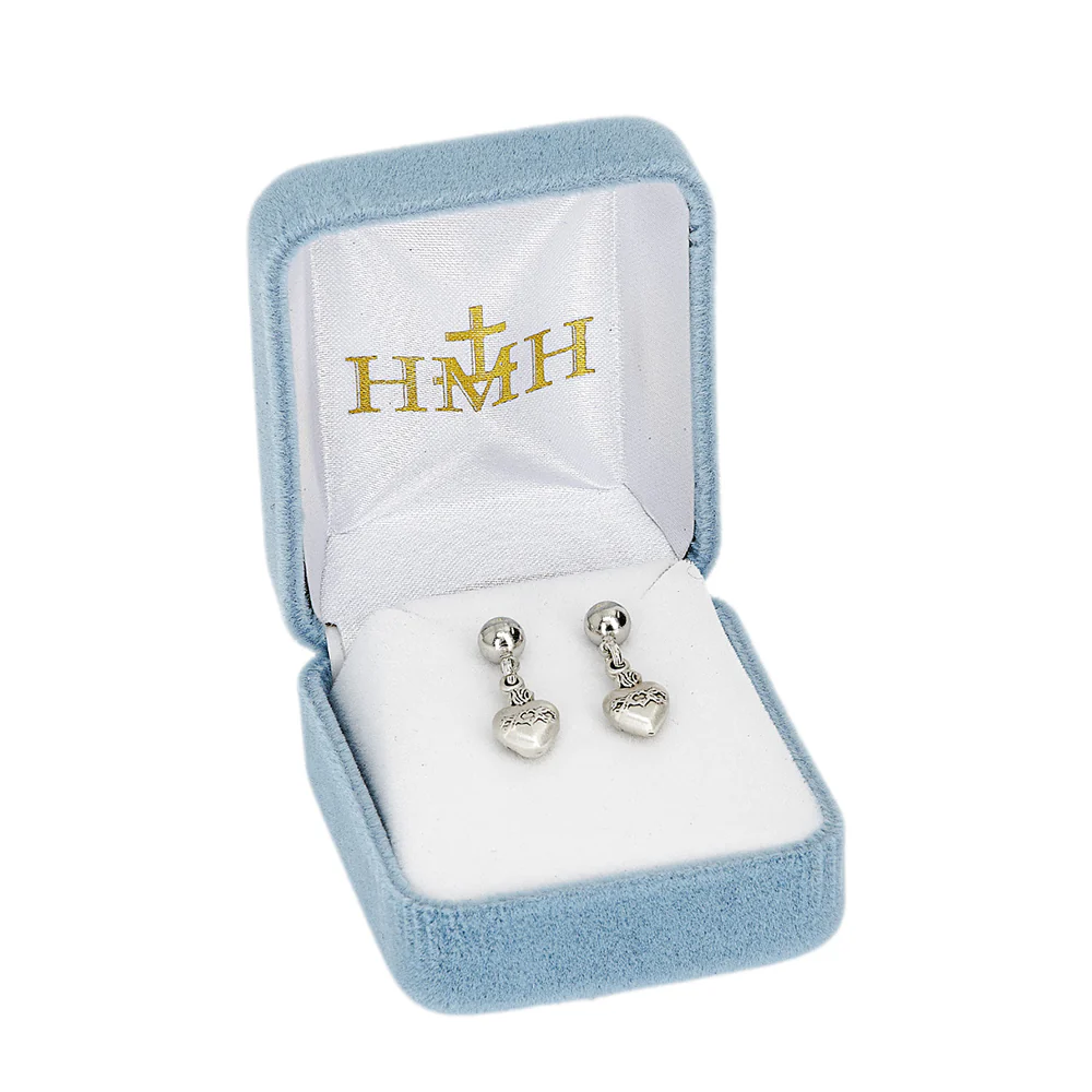 Sterling Silver Sacred Heart Drop Earrings - Image 2
