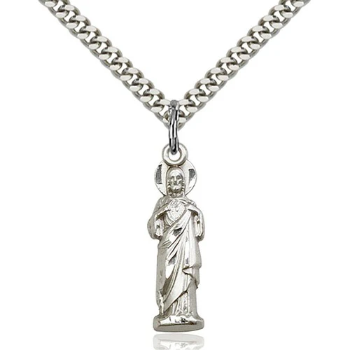 Sterling Silver Sacred Heart Pendant 1 X 1/4"