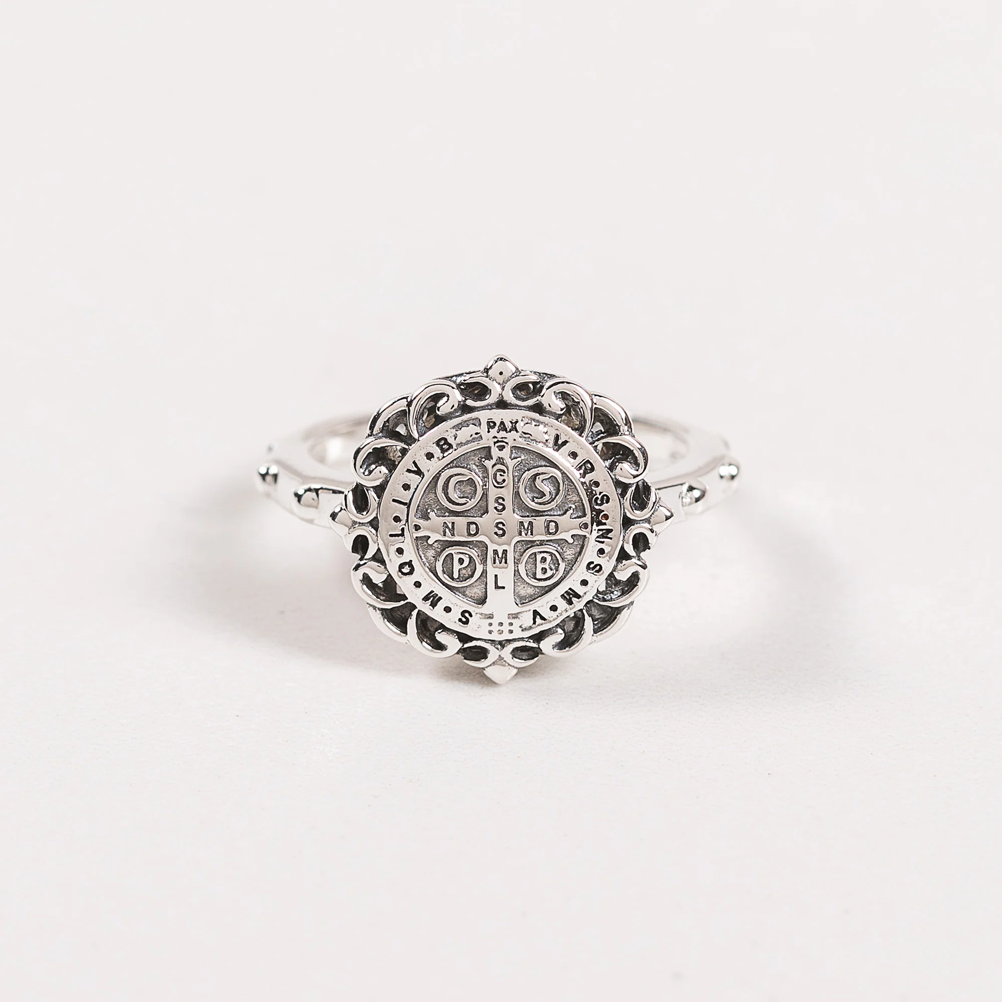 Sterling Silver St. Benedict Filigree Rosary Ring - Image 4