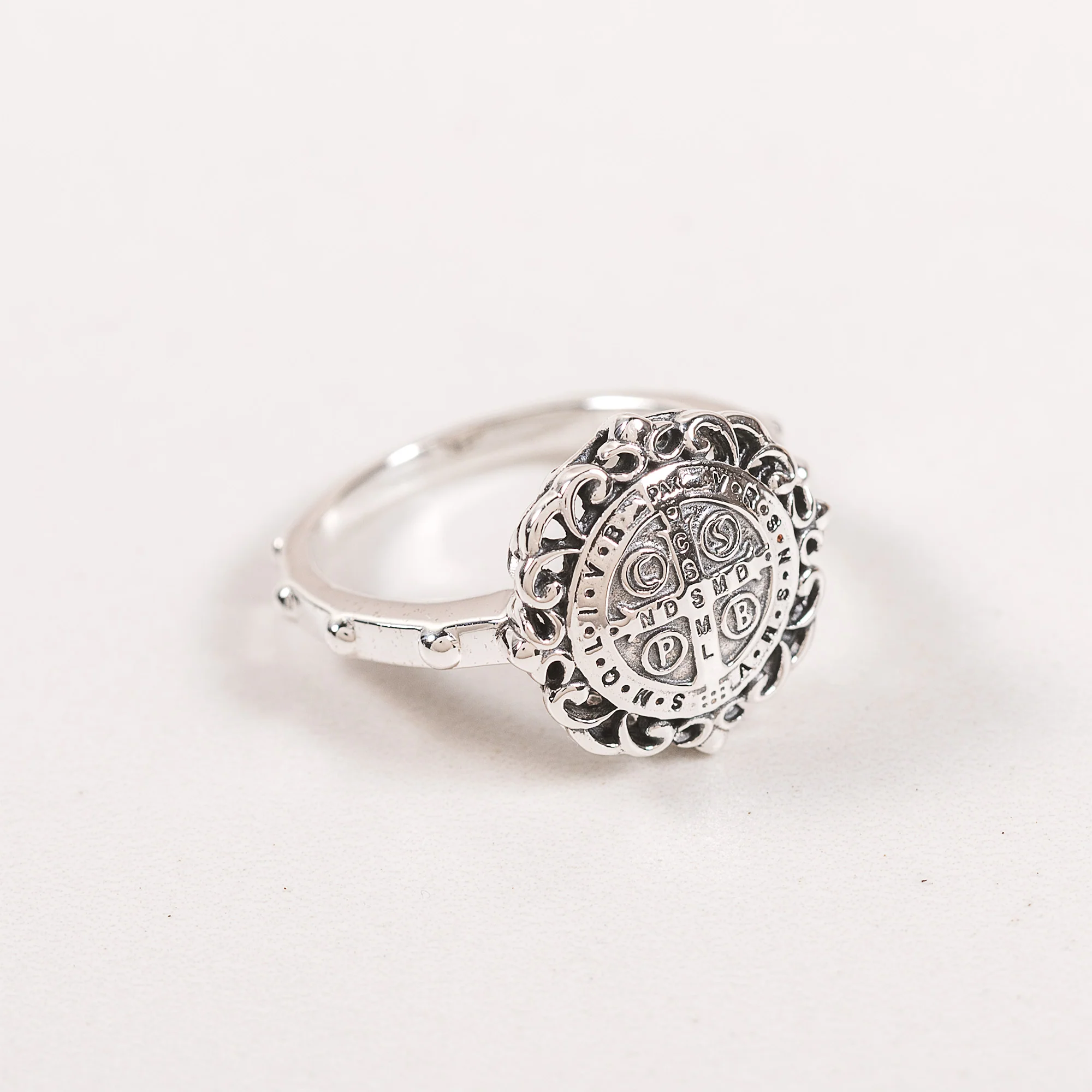 Sterling Silver St. Benedict Filigree Rosary Ring - Image 5