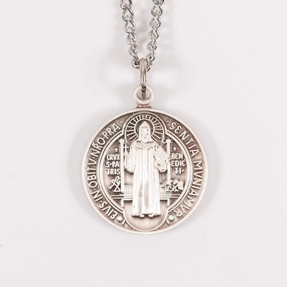 Sterling Silver St. Benedict Medal with 18 inch chain