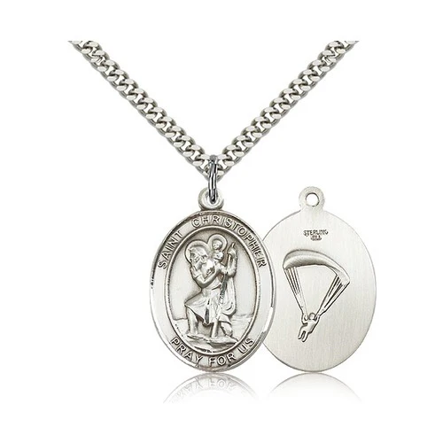 Sterling Silver St. Christopher -Paratrooper Pendant w/ chain