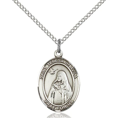 Sterling Silver St. Teresa of Avila Pendant, 3/4 X 1/2 18
