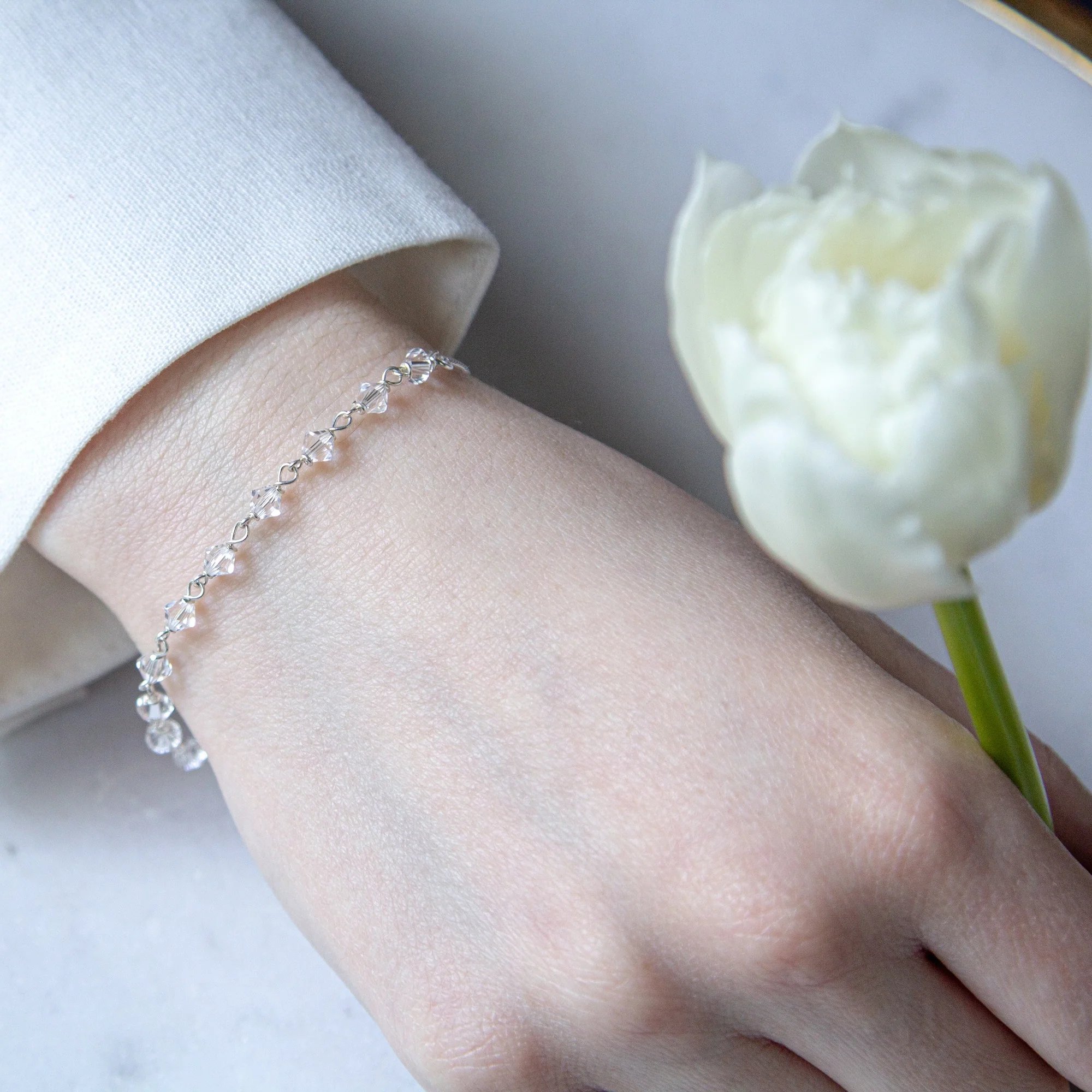 Swarovski Sterling and Clear Crystal Rosary Bracelet