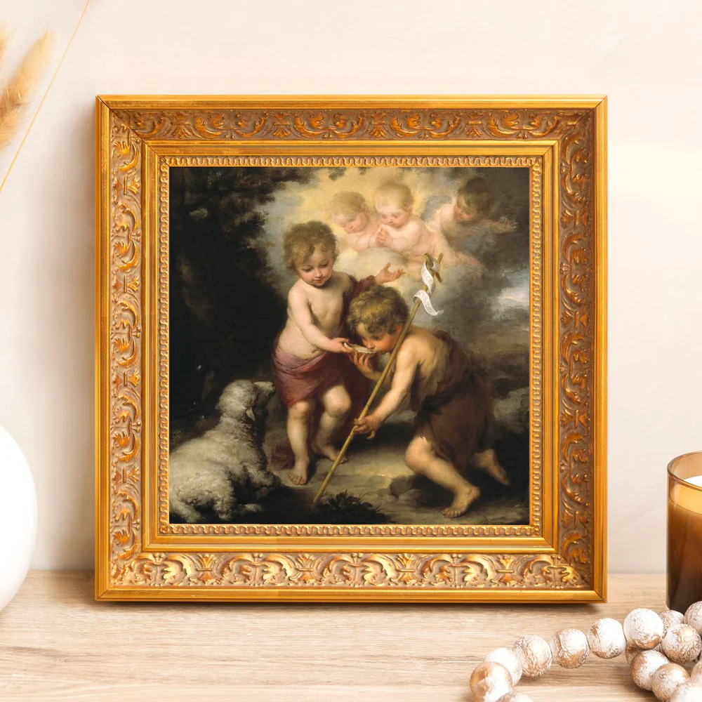 The Holy Children with a Shell Framed Canvas - Sacred Mini Collection