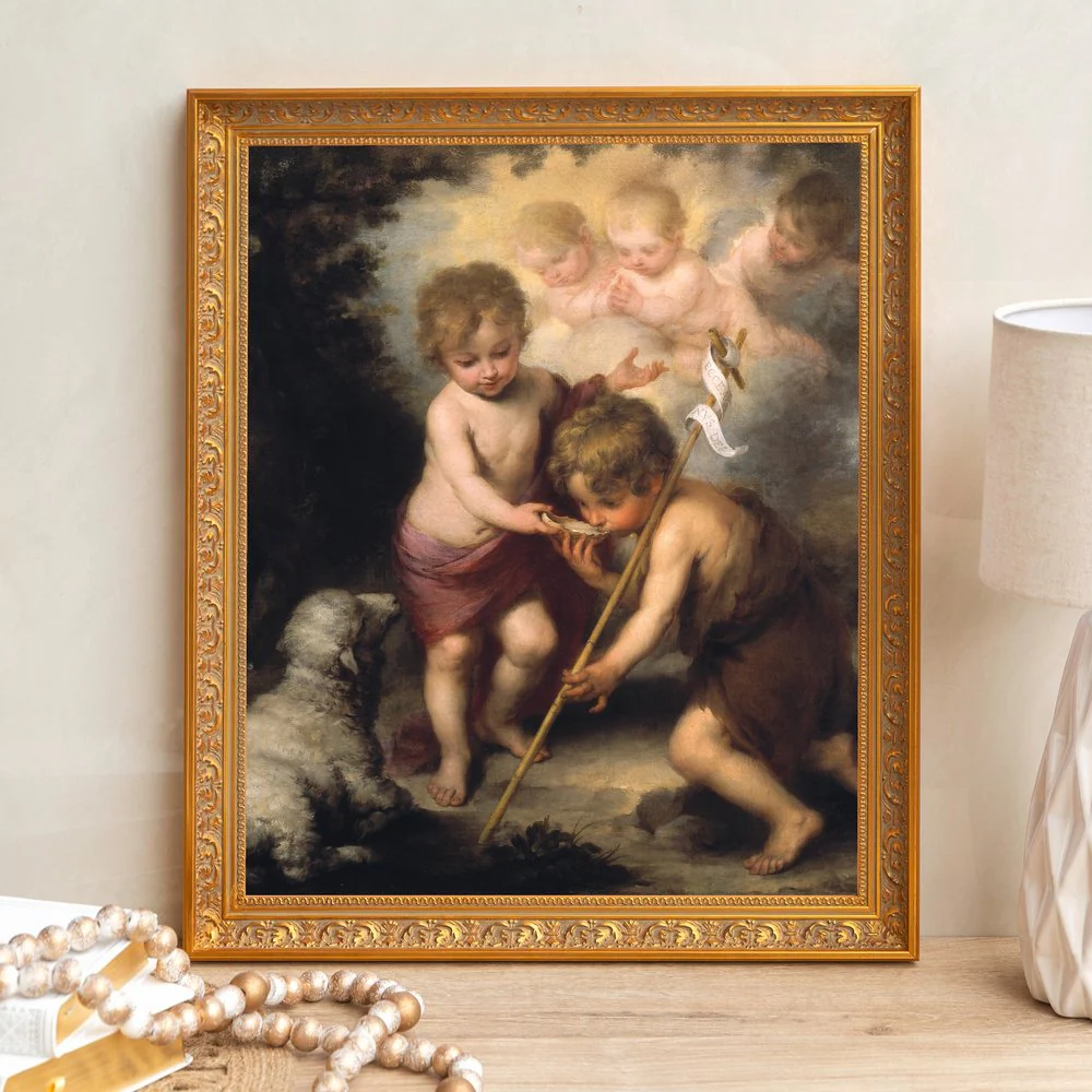 The Holy Children with a Shell Framed Canvas - Sacred Signature Collection