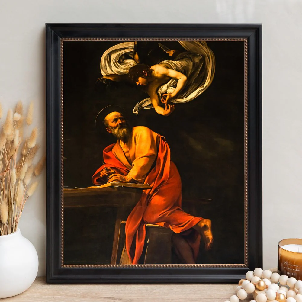 The Inspiration of St. Matthew Framed Canvas - Sacred Signature Collection